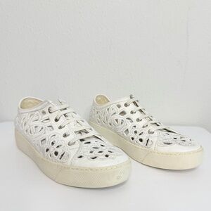 CHANEL Laser Cut Floral Soft White Sneakers size 37